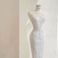 Chic White Tulle Wedding Dress Round Mermaid Floral Appliques Ballroom Wedding Dress L508