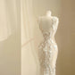Pretty Nude Tulle Wedding Dress Spaghetti Strap Mermaid Lace Appliques Ballroom Wedding Dress L509