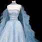Pretty Light Blue Ball Gown Strapless Beaded Rhinestone Tulle Dress Quinceanera Dress 16 L516