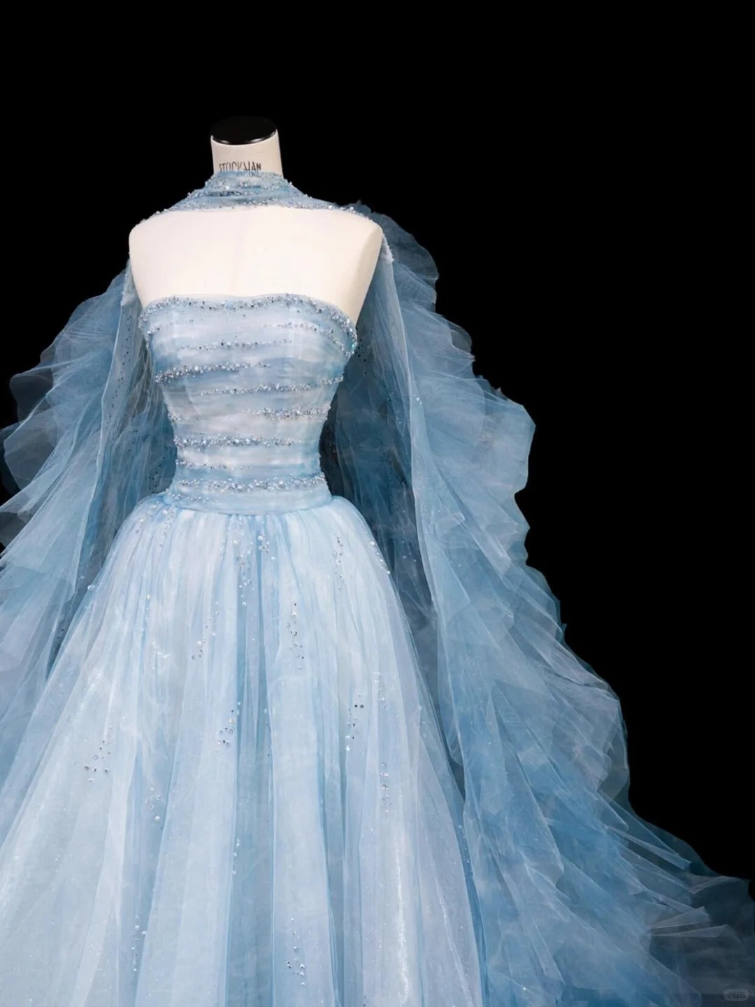 Pretty Light Blue Ball Gown Strapless Beaded Rhinestone Tulle Dress Quinceanera Dress 16 L516