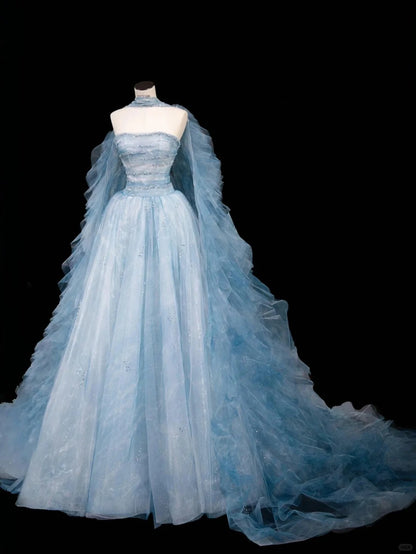 Pretty Light Blue Ball Gown Strapless Beaded Rhinestone Tulle Dress Quinceanera Dress 16 L516