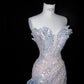Fairy Light Blue Mermaid Strapless Rhinestone Tiered Tulle Prom Dress Evening Dress L518
