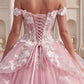 Princess Pink Ball Gown Off-The-Shoulder Floral Appliques Tulle Prom Quinceanera Dress 16 L52