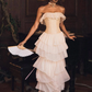 Elegant White A-Line Strapless Tiered Rhffled Chiffon Dress Prom Dress Evening Dress L533