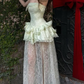 Classy Light Green A-Line Strapless Tiered Ruffled Slit Glitter Tulle Dress Prom Evening Dress L534