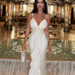 Elegant Ivory Sheath Spaghetti Strap Ruffled Handmade Flower Satin Dress Prom Evening Dress L536