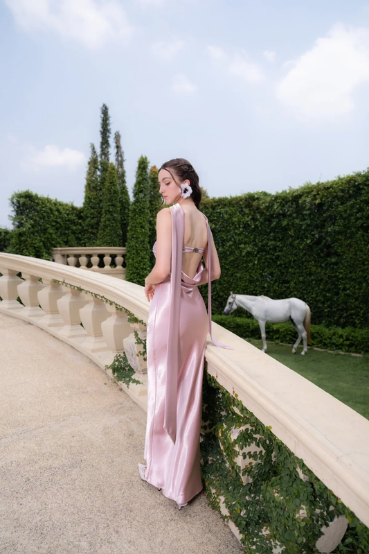 Classy Pink Mermaid Strapless Satin Dress Prom Dress Evening Dress L538