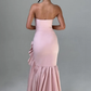 Chic Pink A-Line Strapless Slit Ruffled Corset Chiffon Dress Prom Dress Evening Dress L539