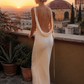 Elegant Ivory Sheath Off-The-Shoulder Satin Dress Prom Dress Evening Dress L540