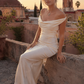 Elegant Ivory Sheath Off-The-Shoulder Satin Dress Prom Dress Evening Dress L540
