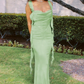 Classy Light Green Mermaid Spaghetti Strap Rufled Satin Dress Prom Dress Evening Dress L554