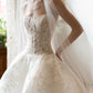 Princess Ivory Tulle Wedding Dress Strapless Ball Gown Lace Appliques Ballroom Wedding Dress L560