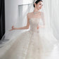 Classy White Tulle Wedding Dress Strapless Ball Gown Appliques Beaded Ballroom Wedding Dress L562