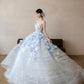 Princess Light Blue Tulle Wedding Dress Sweetheart Ball Gown Floral Appliques Garden Wedding Dress L563
