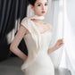 Elegant White Mermaid Asymmetrical Neck Satin Dress Prom Dress Evening Dress L564