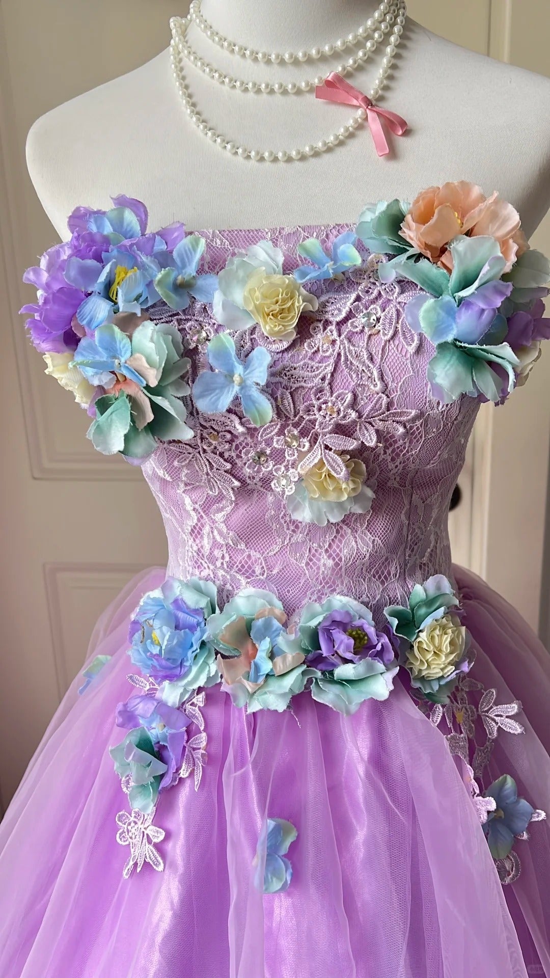 Fairy Young Purple Ball Gown Strapless Floral Appliques Tulle Dress Quinceanera Dress 16 L568