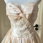 Pretty Champagne A-line Strapless Appliques Beaded Ruched Satin Dress Homecoming Dress L571