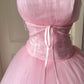 Feminine Pink Ball Gown Strapless Lace-Up Back Tulle Dress Quinceanera Dress 16 L574
