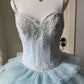 Princess Light Blue Ball Gown Spaghetti Strap Appliques Beaded Tulle Dress Quinceanera Dress 16 L575