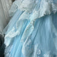Princess Light Blue Ball Gown Spaghetti Strap Appliques Beaded Tulle Dress Quinceanera Dress 16 L575