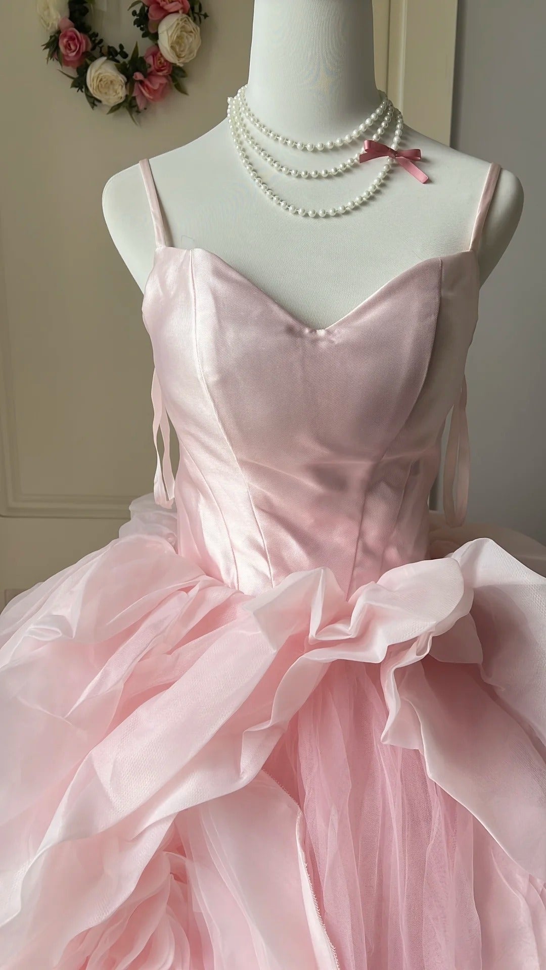 Sweet Pink Ball Gown Spaghetti Strap Floral Tulle Dress Quinceanera Dress 16 L577