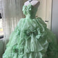 Princess Mint Green Ball Gown Strapless Bow Rhinestone Tulle Dress Quinceanera Dress 16 L578