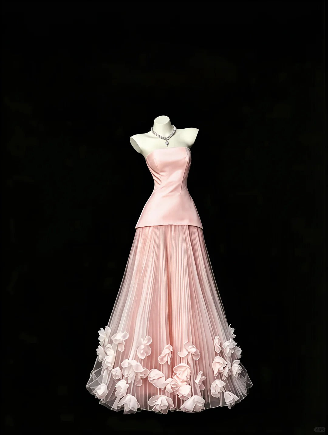 Simple Pink A-Line Strapless Appliques Tulle Dress Prom Dress Evening Dress L580