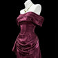 Chic Dark Red A-Line Off-The-Shoulder Ruched Corset Satin Dress Prom Evening Evening Dress L587