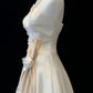 Modest White A-Line Asymmetrical Neck Appliques Bow Satin Dress Prom Dress Evening Dress L590