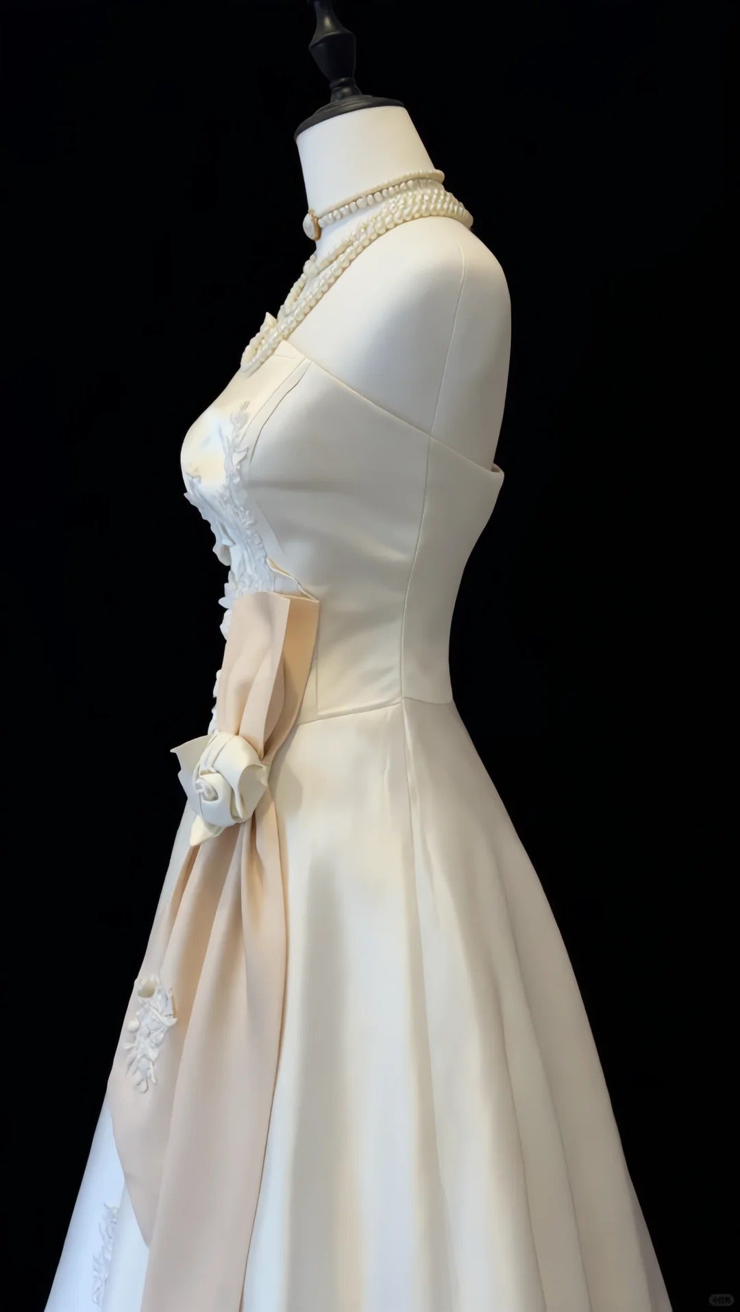 Modest White A-Line Asymmetrical Neck Appliques Bow Satin Dress Prom Dress Evening Dress L590