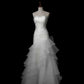 Modest White Tulle Wedding Dress Sweetheart Mermaid Tiered Ruffled Garden Wedding Dress L591