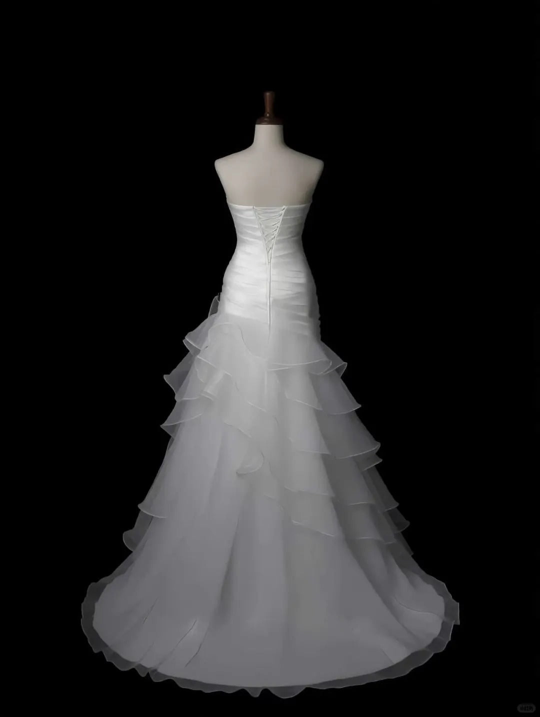 Modest White Tulle Wedding Dress Sweetheart Mermaid Tiered Ruffled Garden Wedding Dress L591