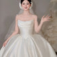 Elegant Ivory Satin Strapless Ball Gown Detachable Lace Sleeves Garden Wedding Dress L60