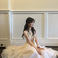 Delicate Ivory A-Line Round Neck Bow Lace Flowers Tulle Dress Prom Evening Dress L66