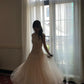 Delicate Ivory A-Line Round Neck Bow Lace Flowers Tulle Dress Prom Evening Dress L66