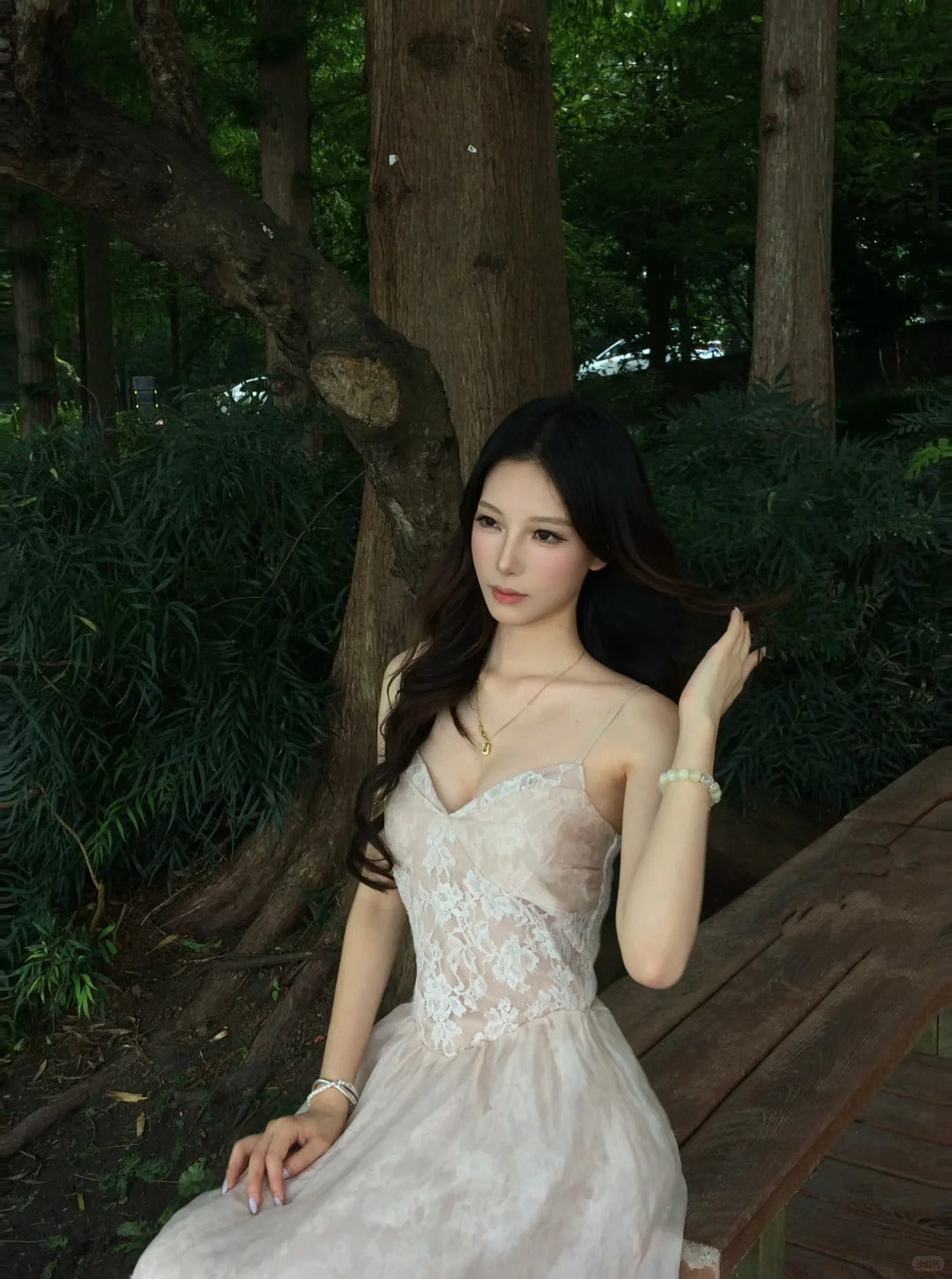 Sweet Light Pink A-Line Dress Spaghetti Straps Lace Jacquard Dress Prom Dress L67