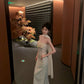 Elegant White Sheath Strapless Rhinestone Sequins Satin Dress Prom Evening Dress L70