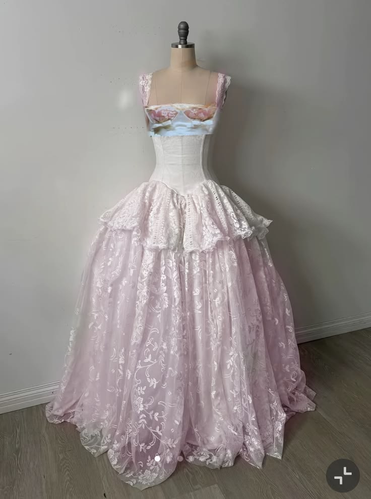 Dreamy Light Pink Ball Gown Square Lace Floral Print Ruffled Tulle Quinceanera Dress 16 L72