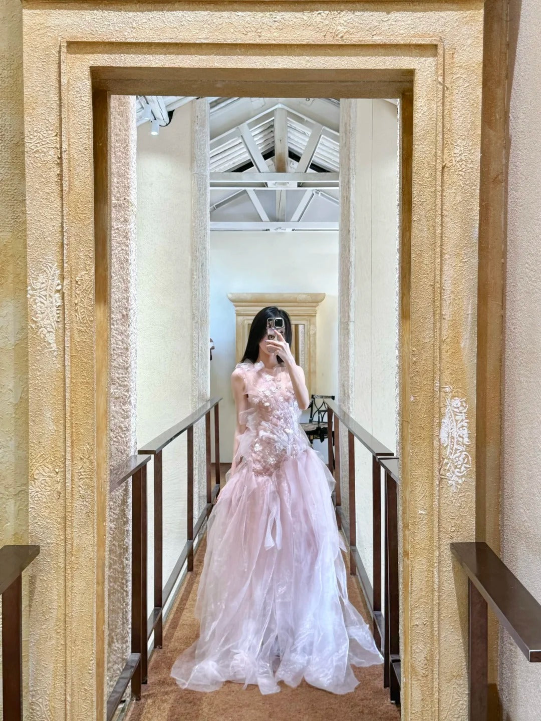 Fairy Light Pink Ball Gown Round Neck Handmade Flowers Sequins Rhinestone Tulle Quinceanera Dress 16 L75