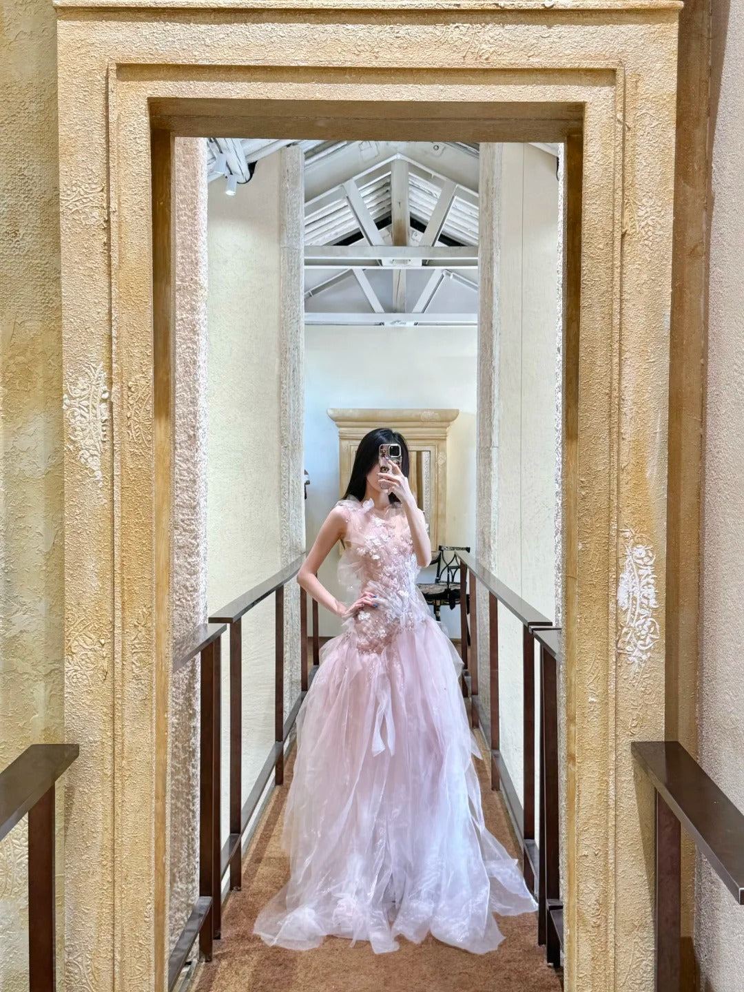 Fairy Light Pink Ball Gown Round Neck Handmade Flowers Sequins Rhinestone Tulle Quinceanera Dress 16 L75