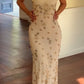 Classy White Sheath Spaghetti Strap Embroidery Beaded Chiffon Dress Prom Evening Dress L77