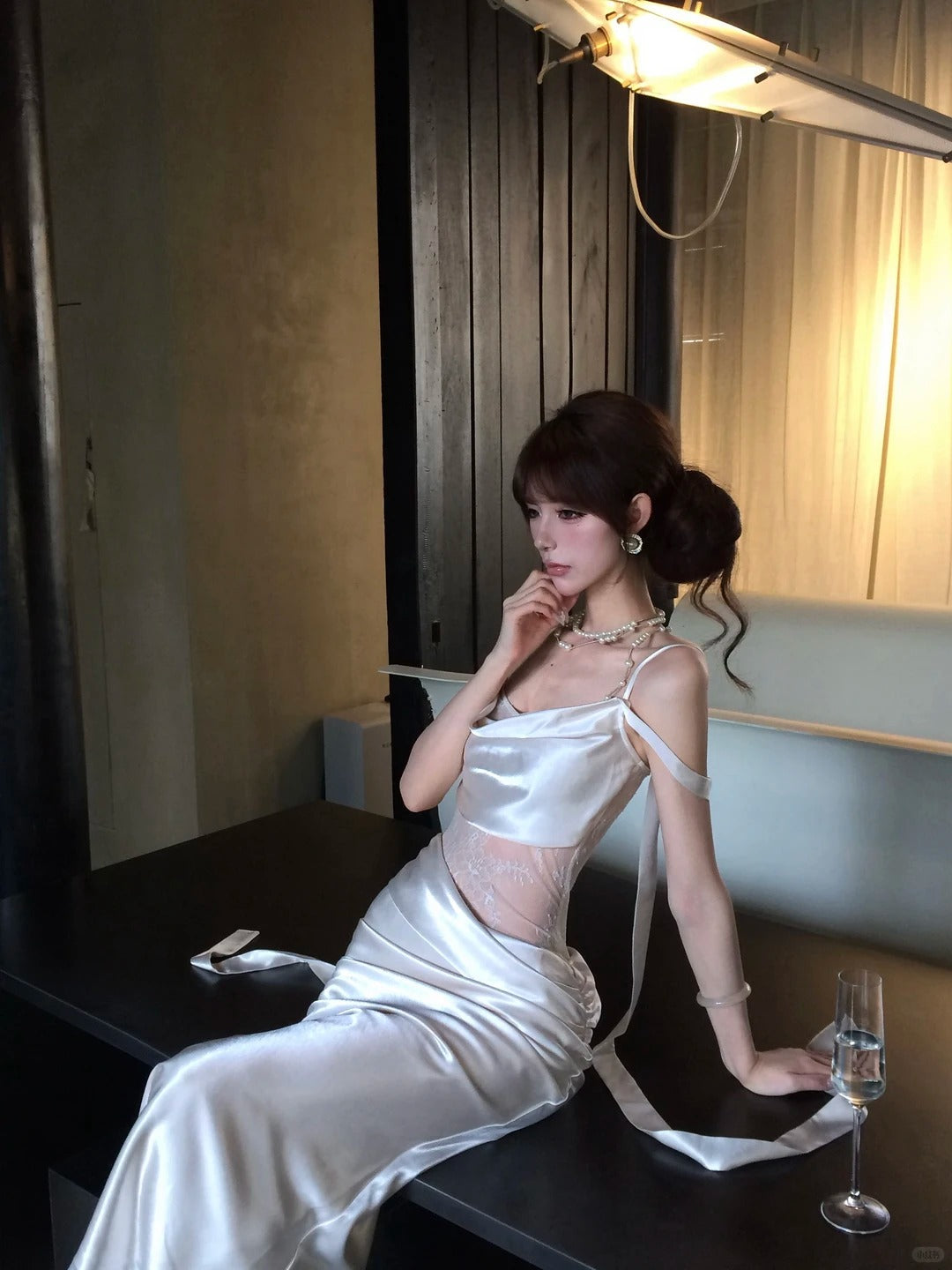 Chic White Mermaid Dress Spaghetti Straps Lace Tulle And Satin Dress Prom Evening Dress L83