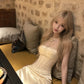 Chic Golden Mermaid Dress Strapless Beaded Satin Dress Prom Evening Dress L86