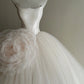 Elegant White Tulle Wedding Dress Strapless Ball Gown Handmade Flower Garden Wedding Dress L88