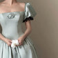 Elegant Mint Green Ball Gown Square Puff Sleeves Handmade Flower Satin Quinceanera Dress 16 L89