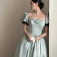 Elegant Mint Green Ball Gown Square Puff Sleeves Handmade Flower Satin Quinceanera Dress 16 L89