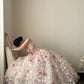 Dreamy Ivory Ball Gown Off-The-Shoulder Floral Appliques Tulle Dress Quinceanera Dress 16 L90