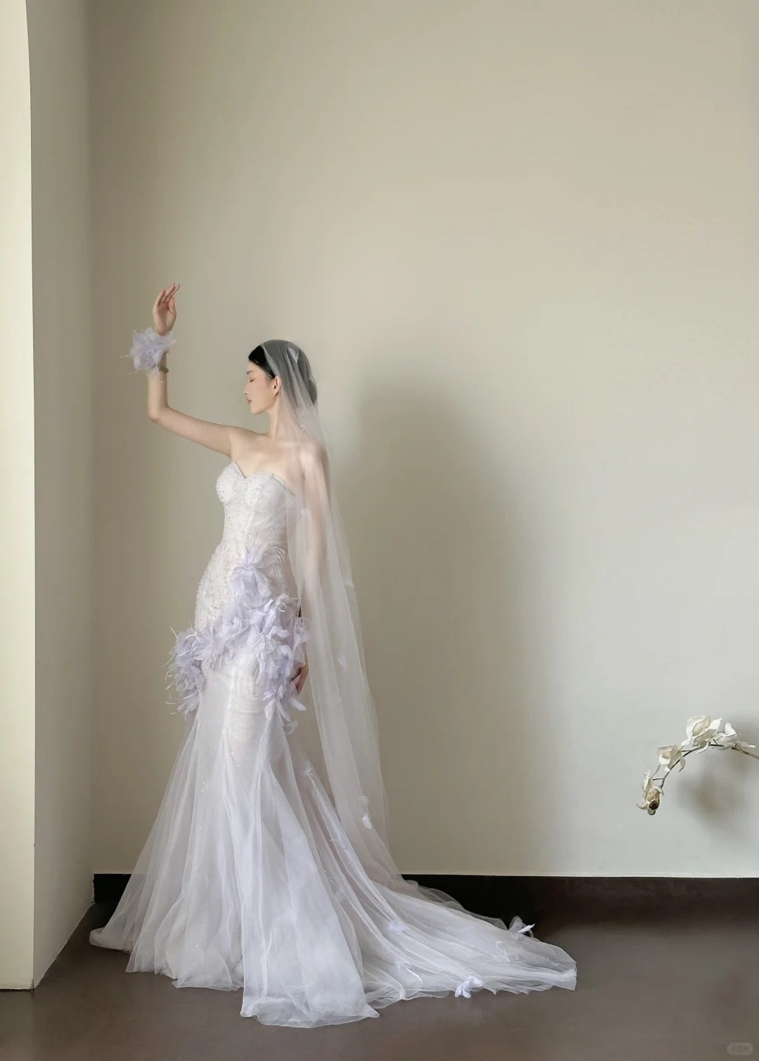 Fairy Young Purple Tulle Wedding Dress Sweetheart Mermaid Handmade Flowers Garden Wedding Dress L91