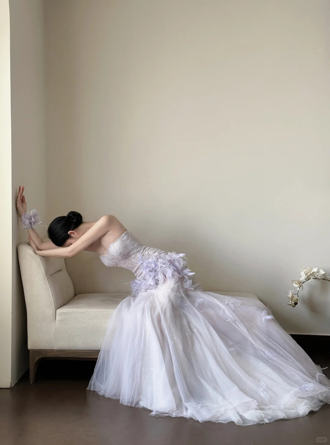 Fairy Young Purple Tulle Wedding Dress Sweetheart Mermaid Handmade Flowers Garden Wedding Dress L91