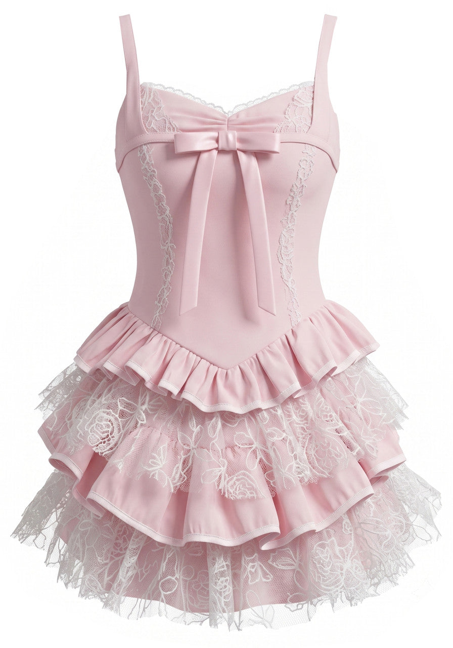 Fashionable Homecoming Dress spaghetti Strap Lace Bowknot Cascade A-Line Back to School Outfits Party Dress D7887